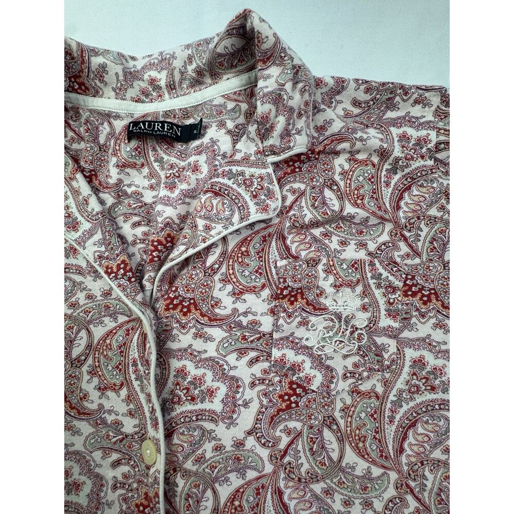 Lauren Ralph Lauren Long Pajama Top Tunic Button Up Women's XL Red Paisley